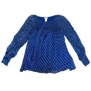 Sundance Blue Boho Sheer Long Sleeve Smocked Blouse Top M 100% Rayon